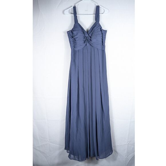 Azazie Sz 4 Blue Chiffon Pleated Bridesmaid Dress Empire Waist Formal Gown - Picture 1 of 4